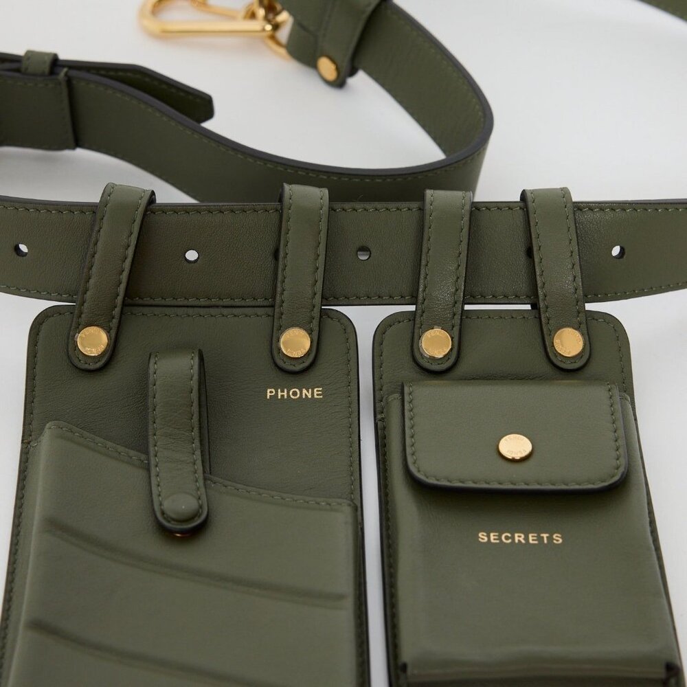 Fendi Vitello Glacier Utility Belt Olive Green Olive Green Leather Gold Accents - Picture 3 of 13